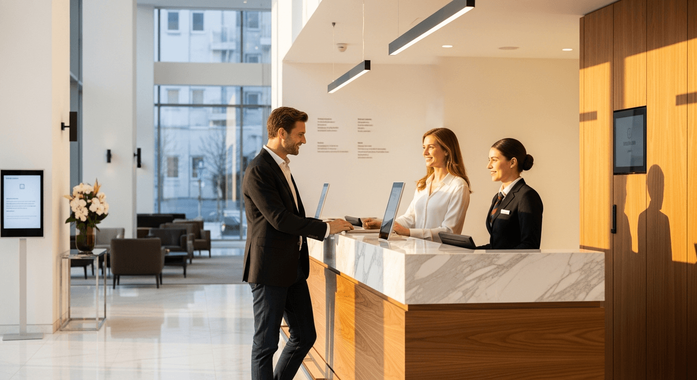 Luxury hotel lobby with modern technology
